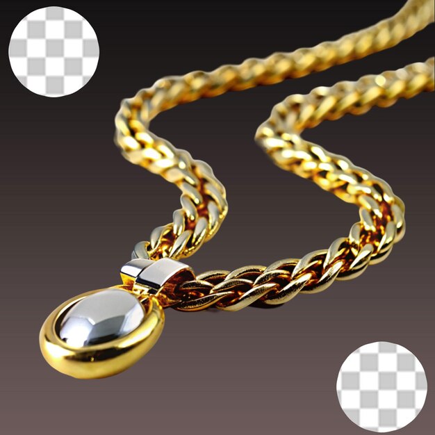 PSD collares de cadena metálica dorada colocados en un fondo transparente
