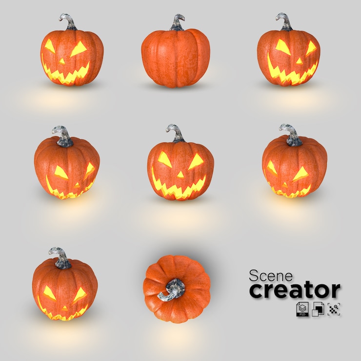 PSD collection 3d de citrouille d'halloween jack o'lantern