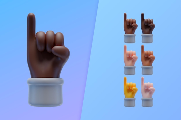 Collection 3d avec des mains levant le petit doigt