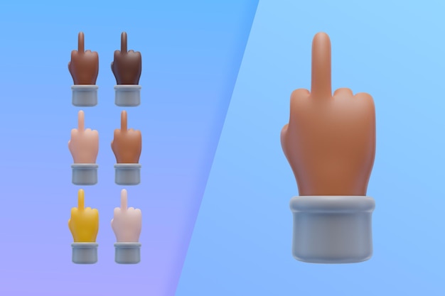 PSD collection 3d avec les mains montrant le majeur