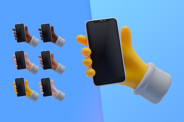 PSD collection 3d avec les mains tenant le smartphone