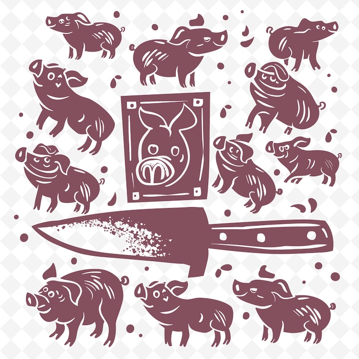 PSD une collection d'animaux avec un couteau et un couteaux au milieu