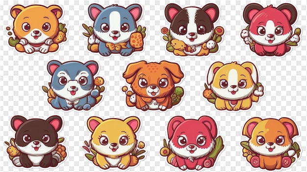 PSD une collection d'animaux mignons sur un fond blanc