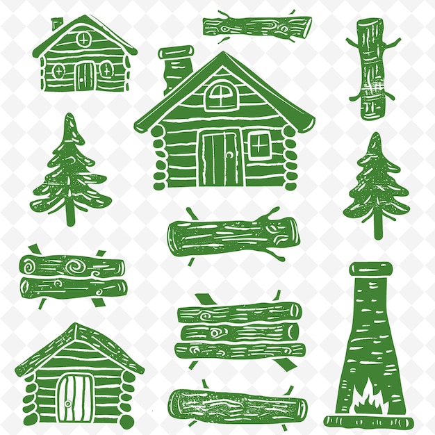 Une Collection D'arbres De Noël Et De Maisons Avec Un Fond Vert