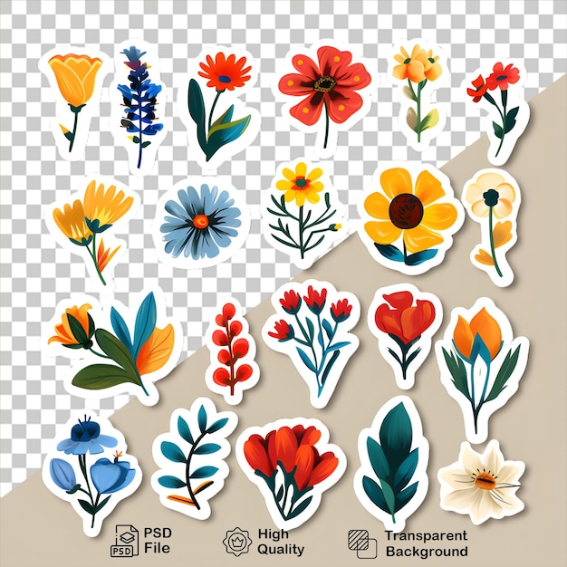 Collection D'autocollants De Fleurs Sur Fond Transparent Comprend Un Fichier Png