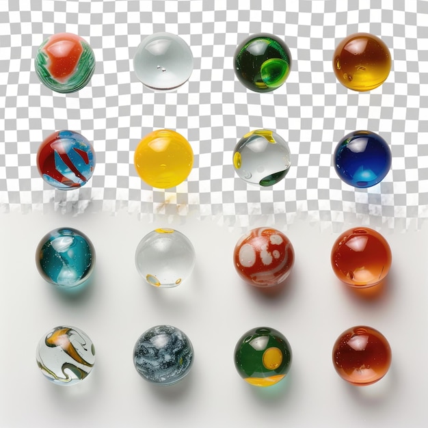 PSD une collection de boules de verre avec différentes couleurs de couleurs et de formes