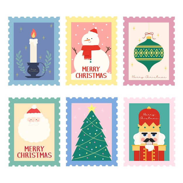 une collection de cartes postales avec un bonhomme de neige en bas