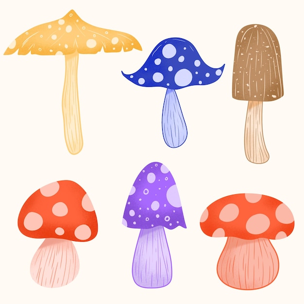 PSD collection de champignons dessinés à la main