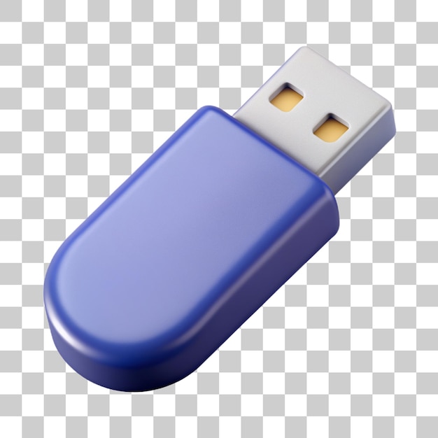 Collection de clé USB de rendu 3D dans des fournitures de bureau isolées sur un fond transparent