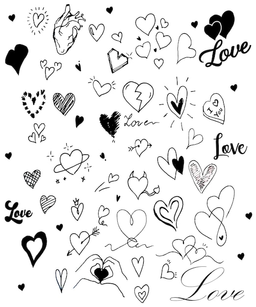 PSD collection de coeurs de doodle illustration de coeur dessinée à la main