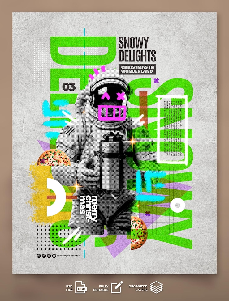 PSD collection de conception d'affiches numériques de noël art minimaliste et créatif