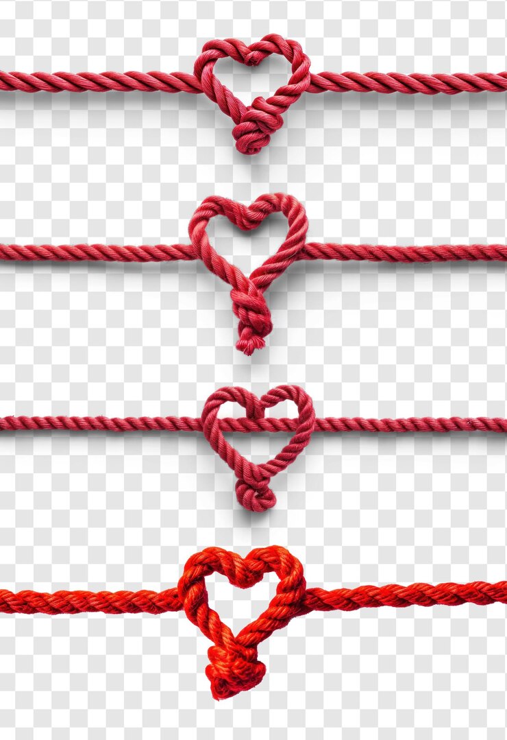 PSD collection de corde de coton horizontale rouge avec une boucle de cœur attachée