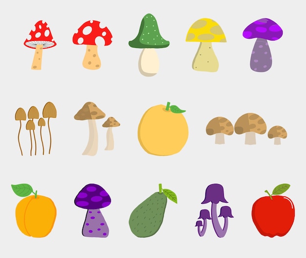 Collection de couleurs modifiables de modèle PSD d'élément de champignon coloré