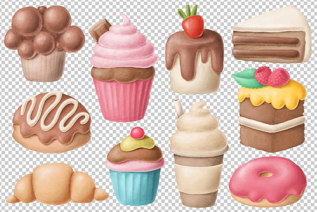 Collection de desserts dessinés à la main
