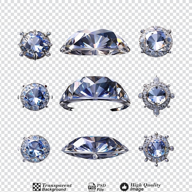 PSD collection de diamants vue de haut isolée sur un fond transparent