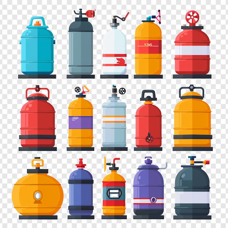 PSD collection de différentes bouteilles de gaz pour un usage industriel et domestique