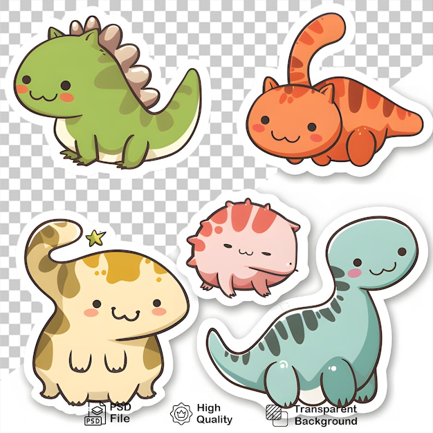 PSD une collection de différents dinosaures colorés sur fond blanc avec un fichier png