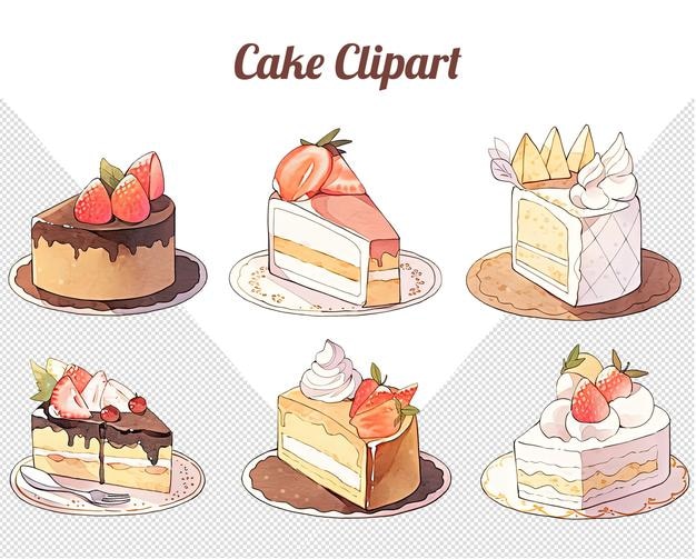 PSD une collection de différents gâteaux avec le titre cake clipart