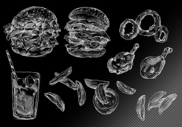 Une collection de Doodles de restauration rapide