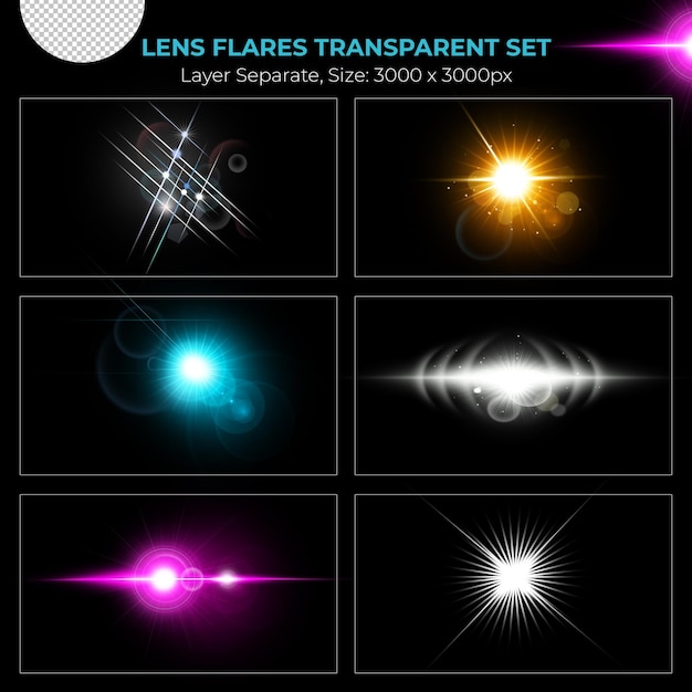 Collection D'effets De Lumières Flare De Lentilles Colorées Réalistes