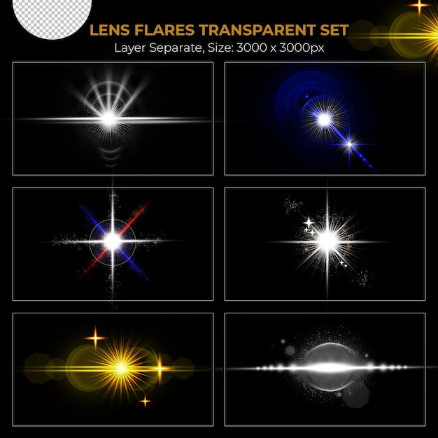 PSD collection d'effets de lumières flare de lentilles colorées réalistes