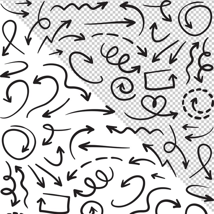 PSD collection de flèches dessinées à la main pour la direction et la navigation
