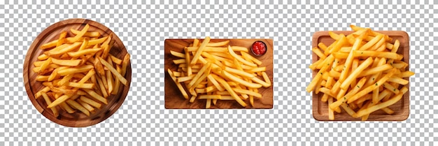 Collection De Frites Sur Une Planche En Bois Isolée Sur Un Fond Transparent Vue De Dessus