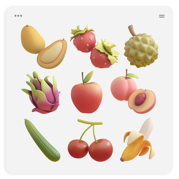 PSD la collection de fruits d'illustration 3d