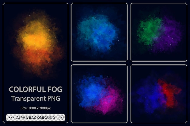 Collection De Fumée De Nuage De Brouillard Coloré Sur Fond Noir