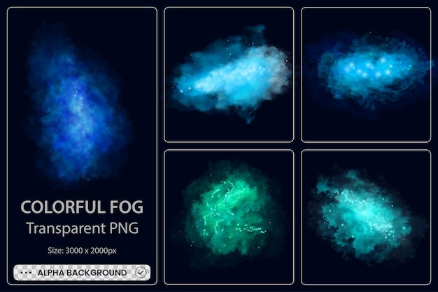 PSD collection de fumée de nuage de brouillard coloré sur fond noir