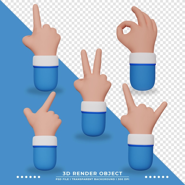 PSD collection de gestes de la main de dessin animé 3d