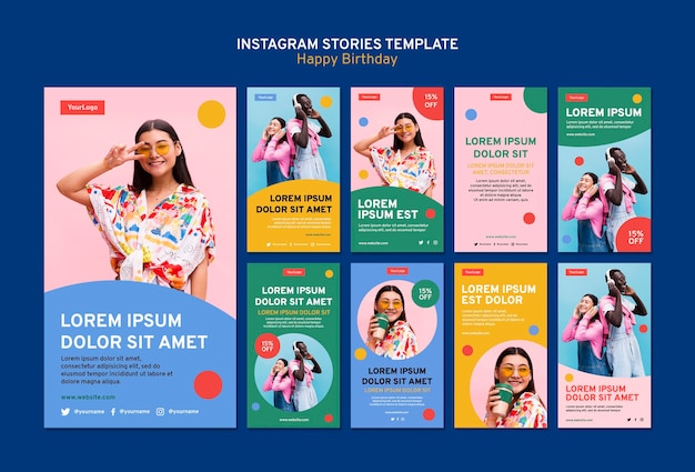 PSD collection d'histoires instagram aux couleurs vives