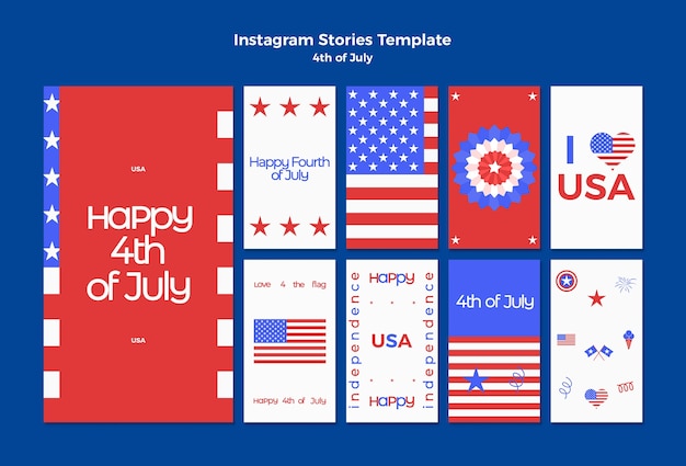 PSD collection d'histoires instagram de la célébration du 4 juillet
