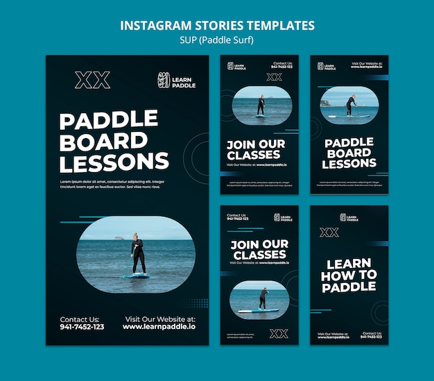 Collection d'histoires instagram de cours de paddleboard