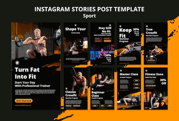 PSD collection d'histoires instagram de cours de sport et de fitness