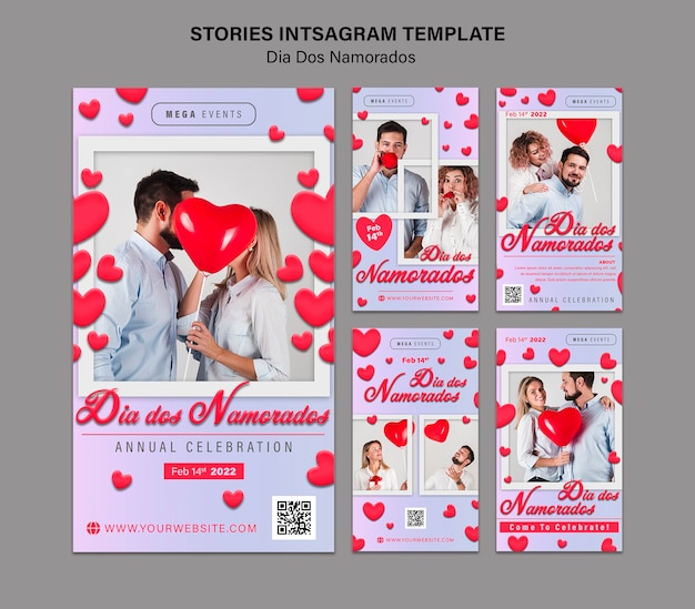 Collection d'histoires instagram dia dos namorados avec des coeurs