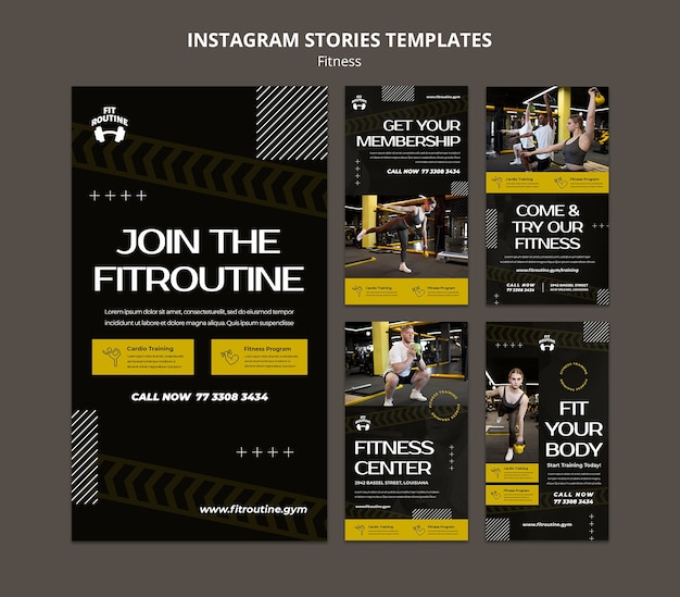 PSD collection d'histoires instagram de gym et de fitness