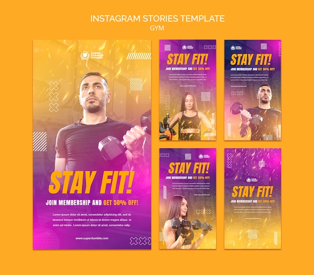 PSD collection d'histoires instagram de gym et de fitness