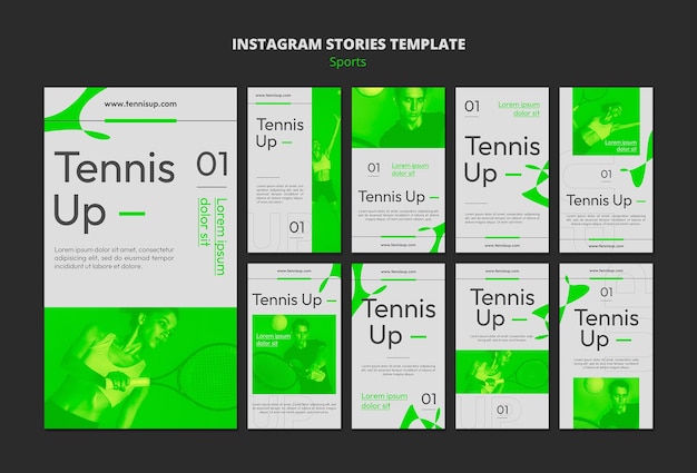 PSD collection d'histoires instagram de jeu de tennis avec un style vert fluo