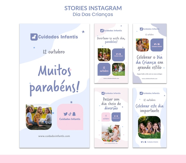 PSD collection d'histoires instagram de la journée des enfants brésiliens