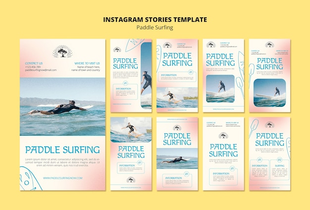 Collection d'histoires instagram de paddle surf