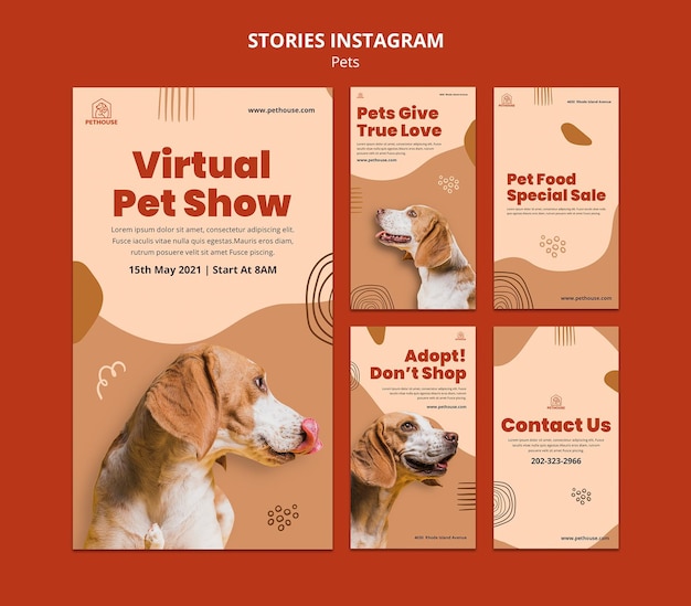 PSD collection d'histoires instagram pour animaux de compagnie avec un chien mignon