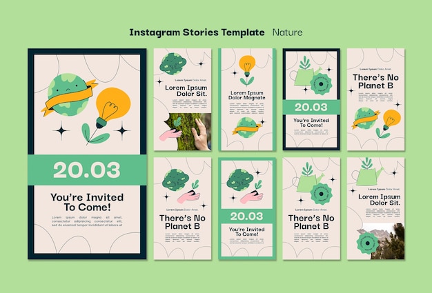 PSD collection d'histoires instagram pour la conservation de l'environnement