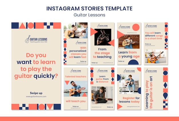 PSD collection d'histoires instagram pour les cours de guitare