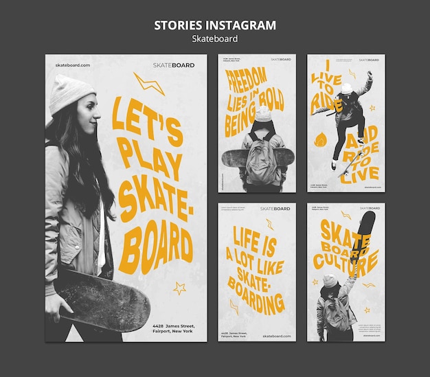 Collection d'histoires Instagram pour faire du skate avec une femme