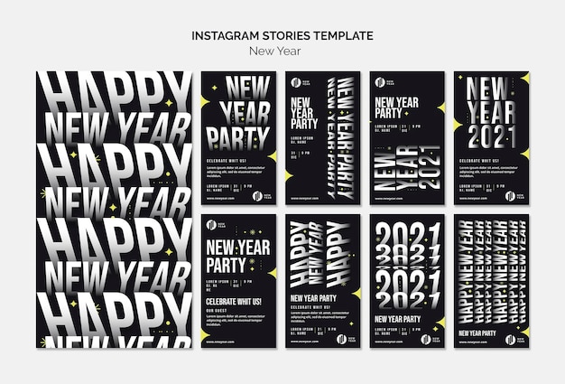 PSD collection d'histoires instagram pour la fête du nouvel an