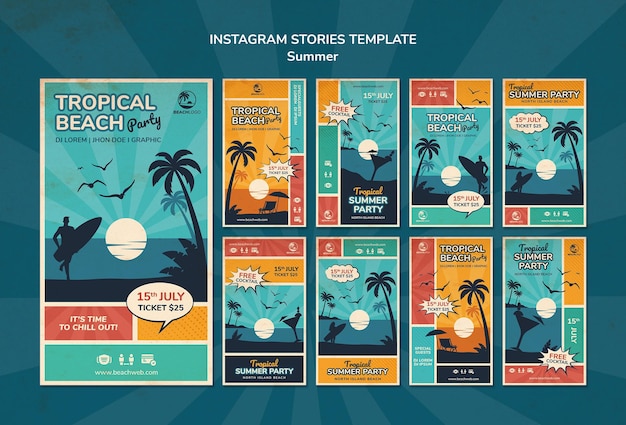 Collection D'histoires Instagram Pour Une Fête Sur La Plage Tropicale