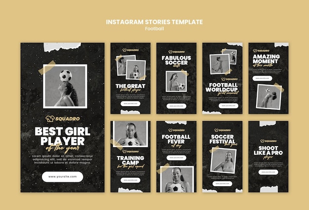 PSD collection d'histoires instagram pour footballeuse