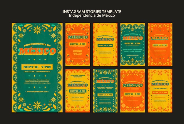 Collection d'histoires instagram pour le jour de l'indépendance mexicaine