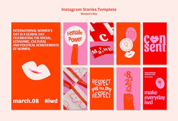 PSD collection d'histoires instagram pour la journée internationale de la femme